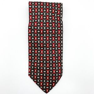 Fratelli Moda Tie 100% Silk Handmade in Italy Black Red White Geometric Shapes